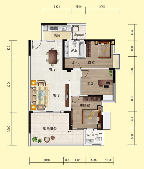 福星城精装大三房业主保养的非常好视野采光优质户型通透证件满二