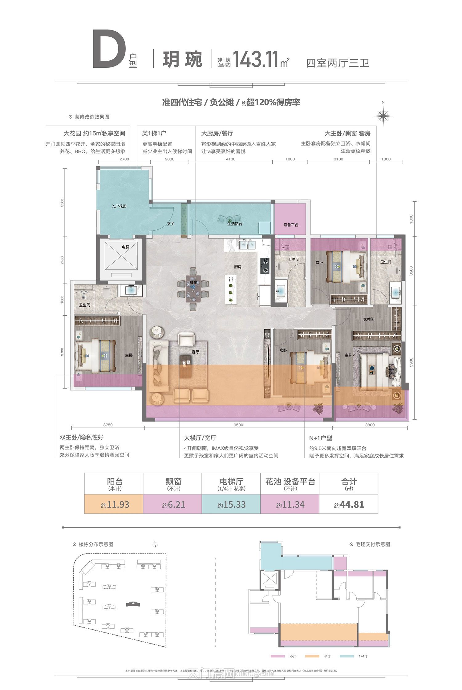 祥和·玥府D戶型建面約143.11㎡