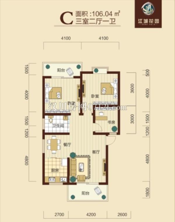 汉川江城花园(一期)户型图-c户型,江城花园(一期)户型