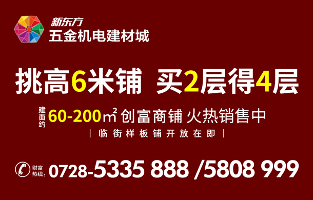 新東方五金機(jī)電建材城：建面約60-200㎡創(chuàng)富商鋪 火熱銷售中！