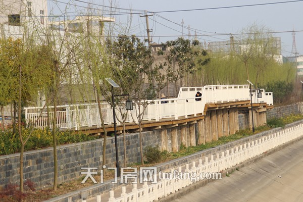 这里是仁信·国际广场1#和2#住宅楼后面的河山支渠河岸上的观光栏