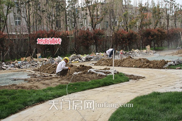 华茂阳光城3月工程进度 地面铺砖