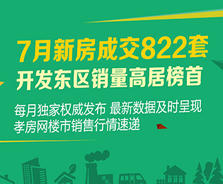 7月新房成交822套 開發(fā)東區(qū)銷量高居榜首