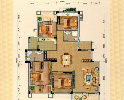 蓝宝西雅半岛13#4层户型 4室2厅2卫 建筑面积: