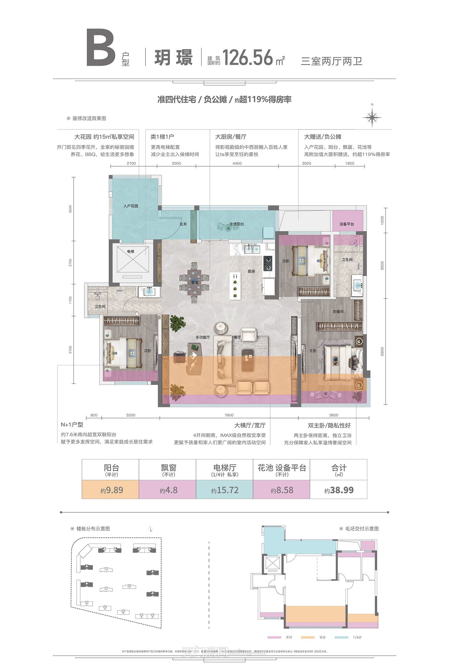 祥和·玥府B戶(hù)型建面約126.56㎡