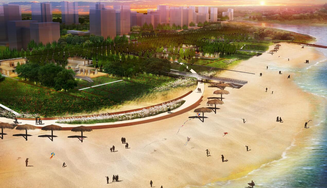 仙桃江滩公园一期明年底完工，五彩花田、文化雕塑、还有阳光沙滩....